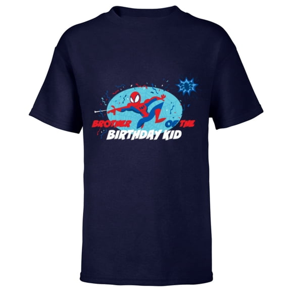 Marvel Spider-Man Toony Family Brother of the Birthday Kid - Short Sleeve T-Shirt for Kids - Customized-Navy