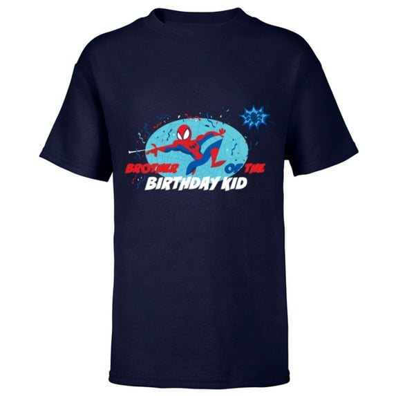 Marvel Spider-Man Toony Family Brother of the Birthday Kid - Short Sleeve T-Shirt for Kids - Customized-Navy