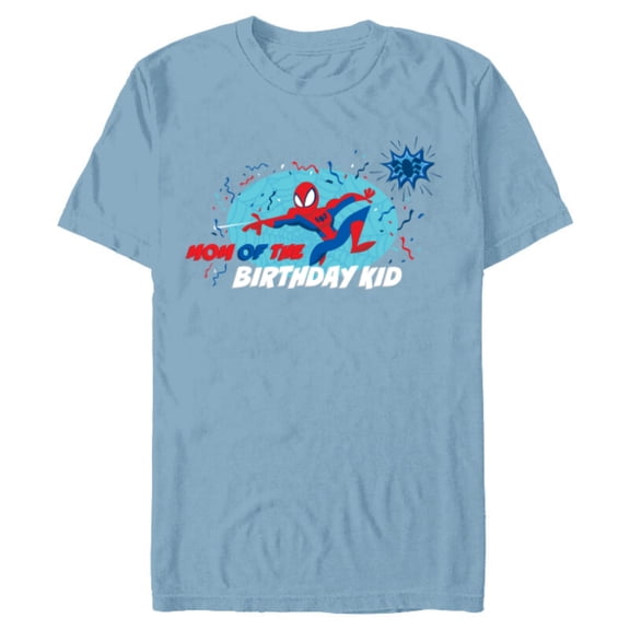 Marvel Spider-Man Toony Family Party Mom of the Birthday Kid - Short Sleeve Blended T-Shirt for Adults - Customized-Ocean Blue