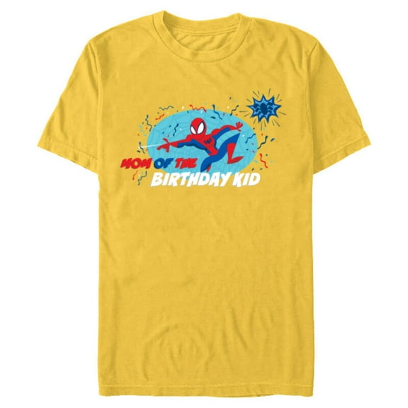 Marvel Spider-Man Toony Family Party Mom of the Birthday Kid - Short Sleeve Blended T-Shirt for Adults - Customized-Yellow