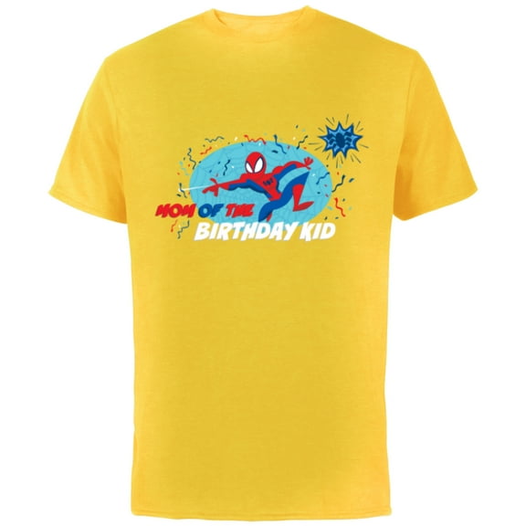 Marvel Spider-Man Toony Family Party Mom of the Birthday Kid - Short Sleeve Cotton T-Shirt for Adults - Customized-Yellow