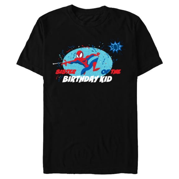 Marvel Spider-Man Toony Family Sister of the Birthday Kid - Short Sleeve Blended T-Shirt for Adults - Customized-Black