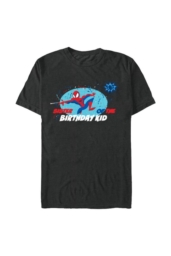 Spider-Man Toony Family Sister of the Birthday Kid - Short Sleeve Blended T-Shirt for Adults - Customized-Dark Heather
