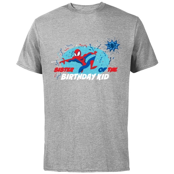 Marvel Spider-Man Toony Family Sister of the Birthday Kid - Short Sleeve Cotton T-Shirt for Adults - Customized-Athletic Heather