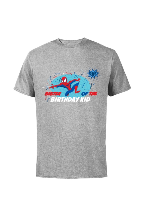 Spider-Man Toony Family Sister of the Birthday Kid - Short Sleeve Cotton T-Shirt for Adults - Customized-Athletic Heather