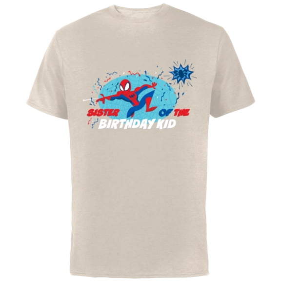 Marvel Spider-Man Toony Family Sister of the Birthday Kid - Short Sleeve Cotton T-Shirt for Adults - Customized-Natural
