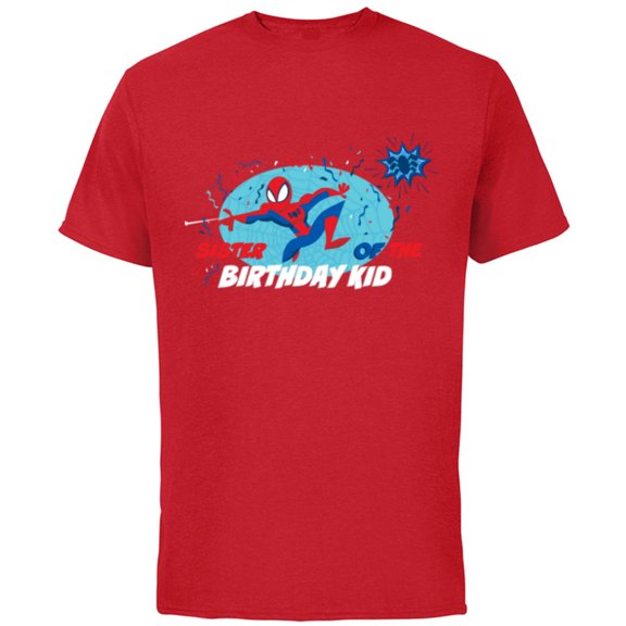 Marvel Spider-Man Toony Family Sister of the Birthday Kid - Short Sleeve Cotton T-Shirt for Adults - Customized-Red