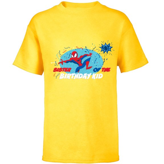 Marvel Spider-Man Toony Family Sister of the Birthday Kid - Short Sleeve T-Shirt for Kids - Customized-Yellow