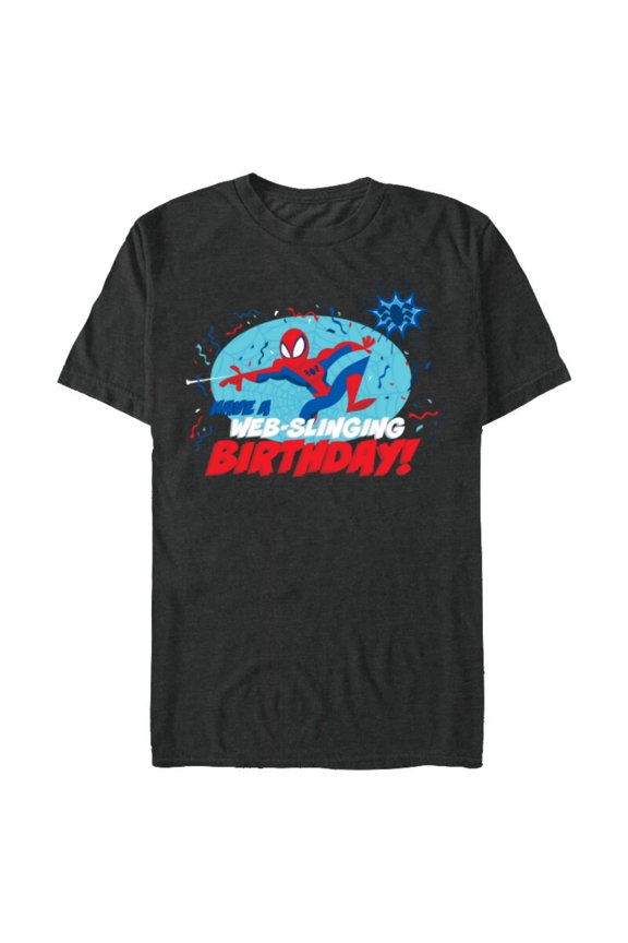 Spider-Man Toony Have a Web-Slinging Birthday - Short Sleeve Blended T-Shirt for Adults - Customized-Dark Heather