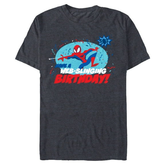 Marvel Spider-Man Toony Have a Web-Slinging Birthday - Short Sleeve Blended T-Shirt for Adults - Customized-Navy Heather