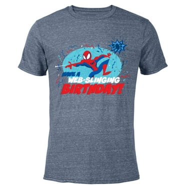 Marvel Spider-Man Toony Have a Web-Slinging Birthday - Short Sleeve Blended T-Shirt for Adults - Customized-Navy Heather