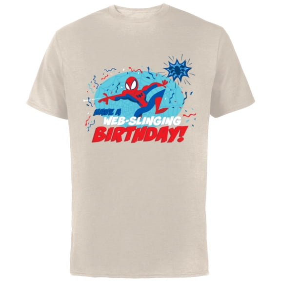 Marvel Spider-Man Toony Have a Web-Slinging Birthday - Short Sleeve Cotton T-Shirt for Adults - Customized-Natural