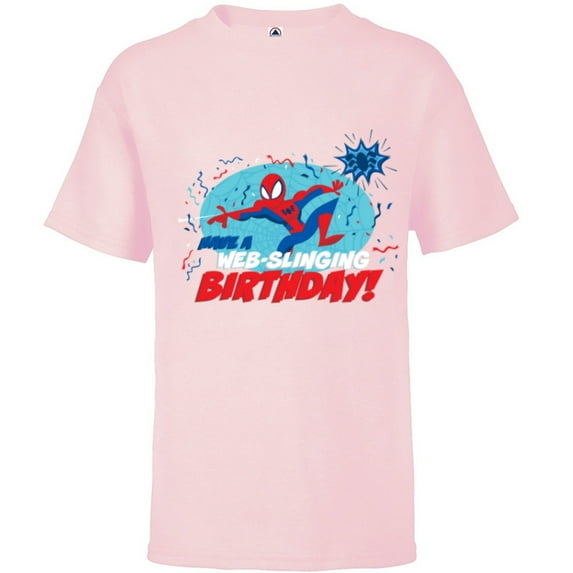Marvel Spider-Man Toony Have a Web-Slinging Birthday - Short Sleeve T-Shirt for Kids - Customized-Soft Pink