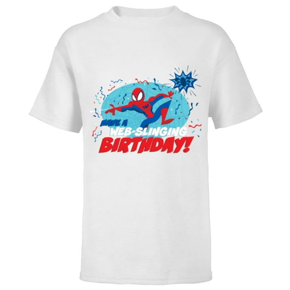 Marvel Spider-Man Toony Have a Web-Slinging Birthday - Short Sleeve T-Shirt for Kids - Customized-White