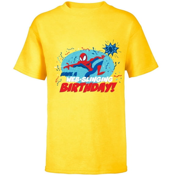 Marvel Spider-Man Toony Have a Web-Slinging Birthday - Short Sleeve T-Shirt for Kids - Customized-Yellow