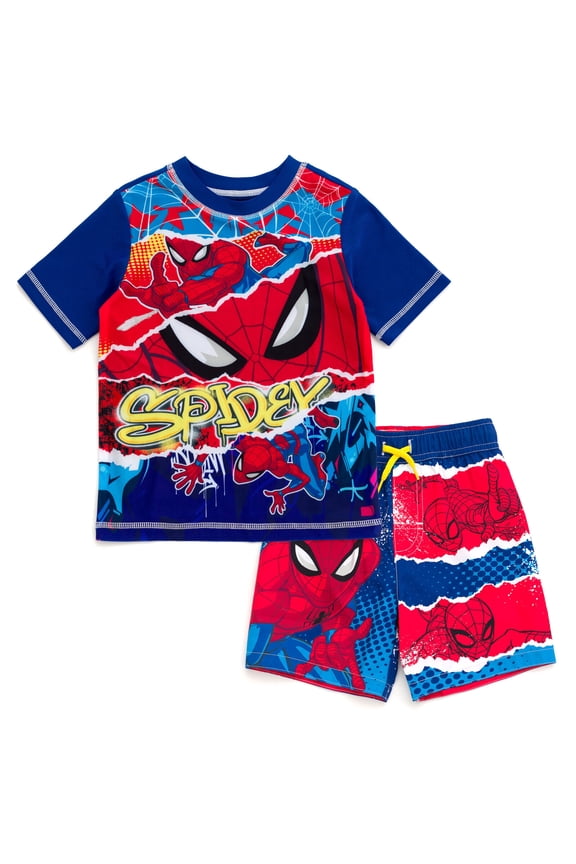 Spider-Man UPF 50+ Rash Guard and Swim Trunks Outfit Set Toddler to Big Kid