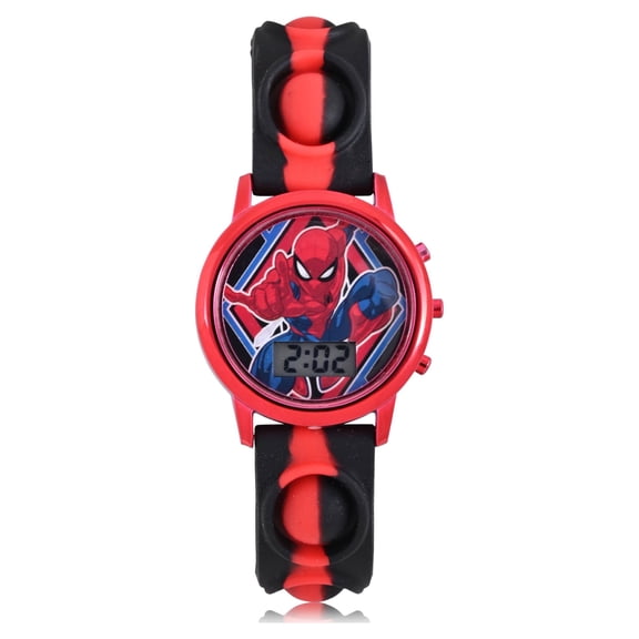 Marvel "Spider Man" Unisex Childrens LCD Watch with Popper Strap in Red (SPD4845WM)