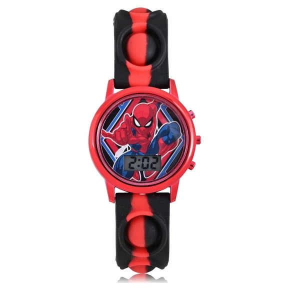 Marvel "Spider Man" Unisex Childrens LCD Watch with Popper Strap in Red (SPD4845WM)