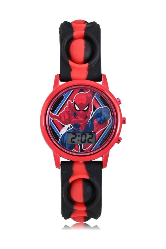 "Spider Man" Unisex Childrens LCD Watch with Popper Strap in Red (SPD4845WM)