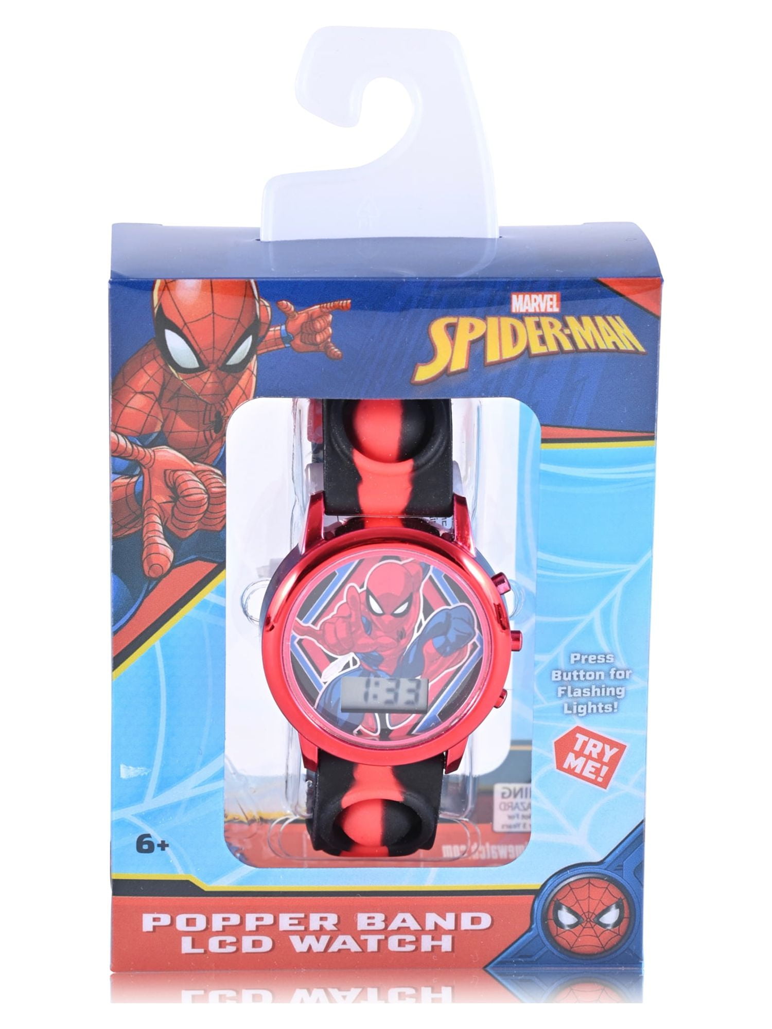 Marvel Spider-Man unisex Children's LCD Watch with Popper Strap in Red - Spd4845wm, Kids Unisex, Size: One Size