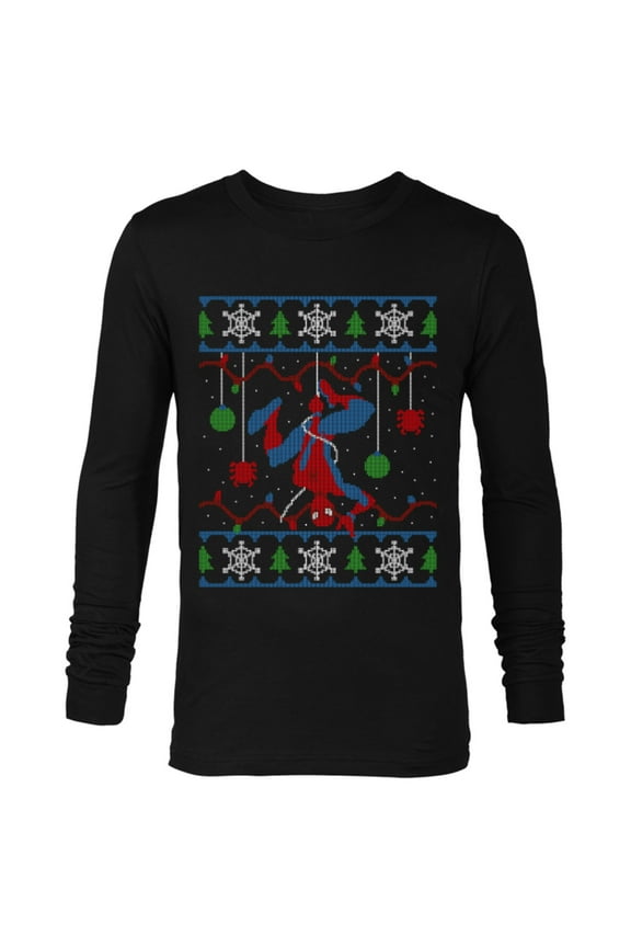 Spider-Man Upside Down Ugly Christmas Sweater - Long Sleeve T-Shirt for Men - Customized-Black