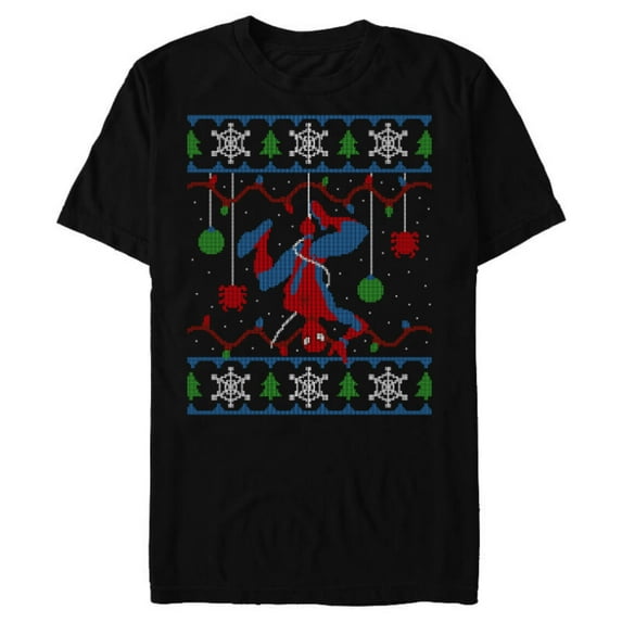 Marvel Spider-Man Upside Down Ugly Christmas Sweater - Short Sleeve Blended T-Shirt for Adults - Customized-Black