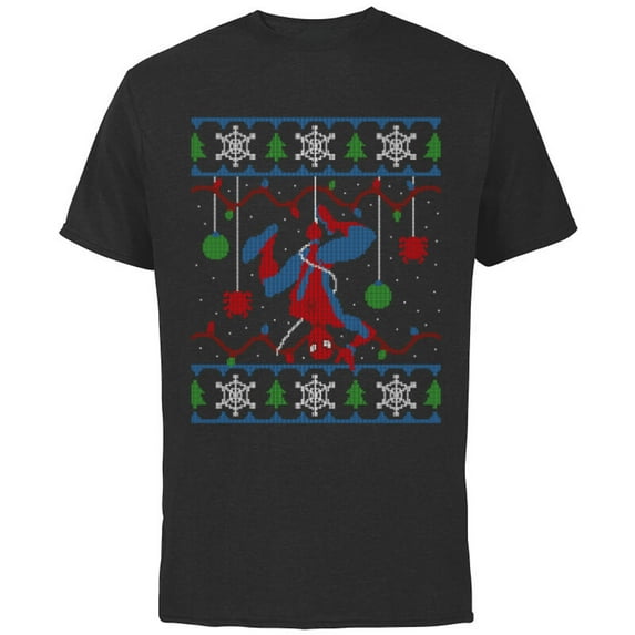 Marvel Spider-Man Upside Down Ugly Christmas Sweater - Short Sleeve Cotton T-Shirt for Adults - Customized-Black