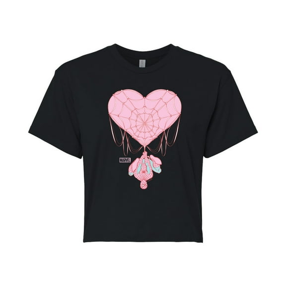 Marvel Spider-Man - Valentine Heart Web - Juniors Cropped Graphic T-Shirt
