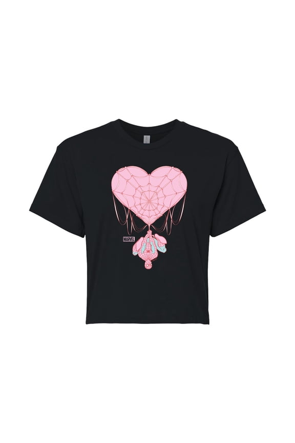 Spider-Man - Valentine Heart Web - Juniors Cropped Graphic T-Shirt