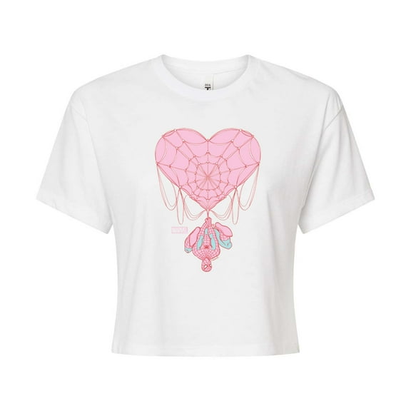 Marvel Spider-Man - Valentine Heart Web - Juniors Cropped Graphic T-Shirt