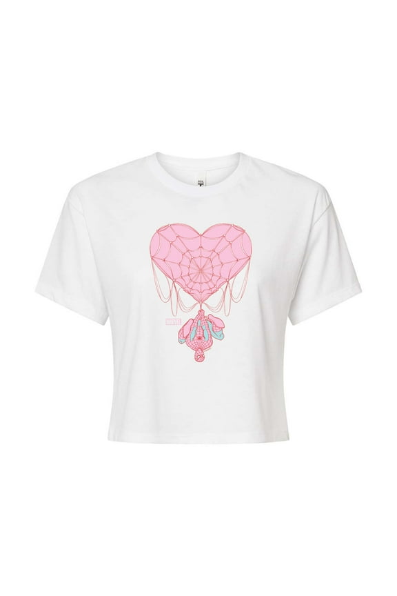 Spider-Man - Valentine Heart Web - Juniors Cropped Graphic T-Shirt