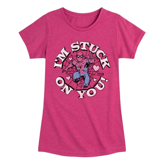 Marvel Spider-Man - Valentine I'm Stuck On You - Girls Fitted Short Sleeve Graphic T-Shirt