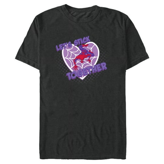 Marvel Spider-Man Valentine’s Web Heart Let’s Stick Together - Short Sleeve Blended T-Shirt for Adults - Customized-Dark Heather