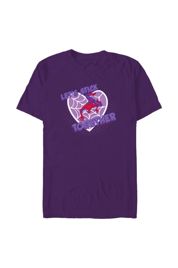 Spider-Man Valentine’s Web Heart Let’s Stick Together - Short Sleeve Blended T-Shirt for Adults - Customized-Purple