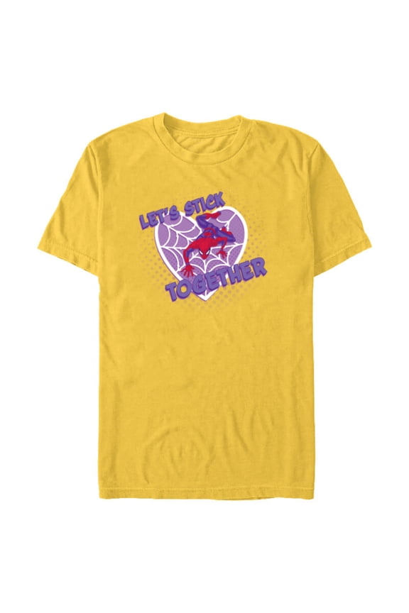 Spider-Man Valentine’s Web Heart Let’s Stick Together - Short Sleeve Blended T-Shirt for Adults - Customized-Yellow