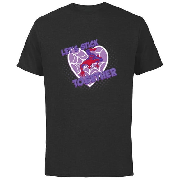 Marvel Spider-Man Valentine’s Web Heart Let’s Stick Together - Short Sleeve Cotton T-Shirt for Adults - Customized-Black