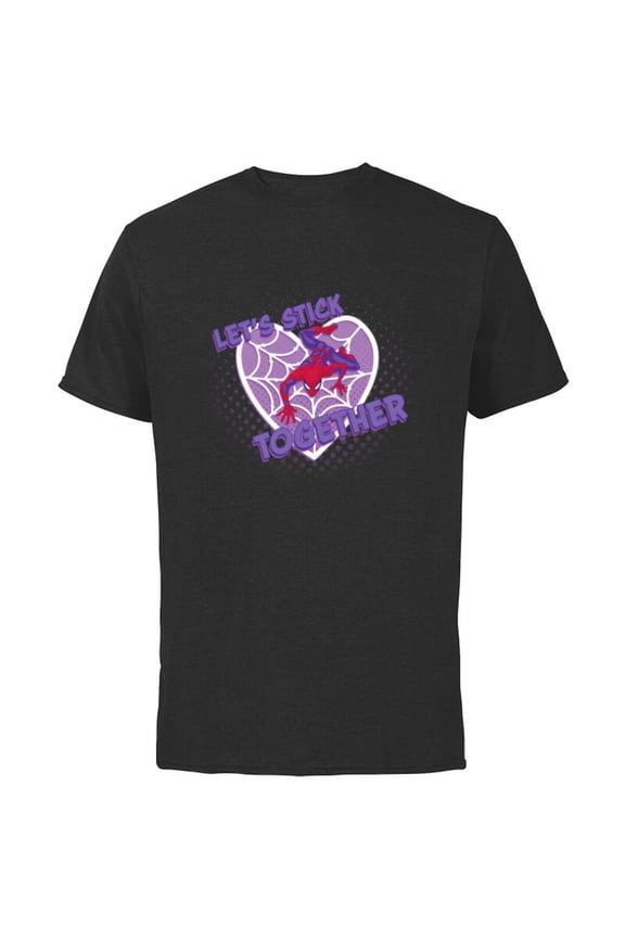 Spider-Man Valentine’s Web Heart Let’s Stick Together - Short Sleeve Cotton T-Shirt for Adults - Customized-Black