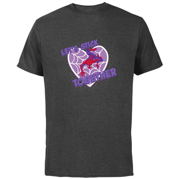Marvel Spider-Man Valentine’s Web Heart Let’s Stick Together - Short Sleeve Cotton T-Shirt for Adults - Customized-Charcoal