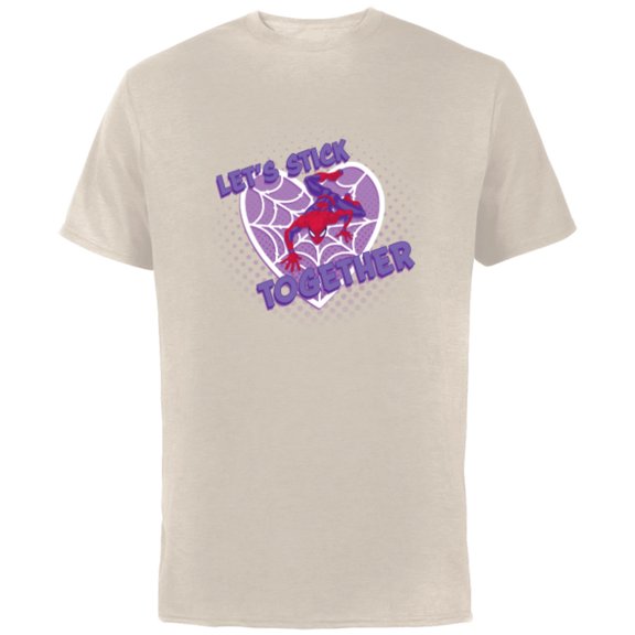 Marvel Spider-Man Valentine’s Web Heart Let’s Stick Together - Short Sleeve Cotton T-Shirt for Adults - Customized-Natural