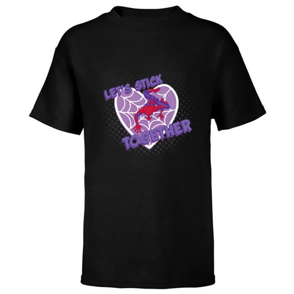 Marvel Spider-Man Valentine’s Web Heart Let’s Stick Together - Short Sleeve T-Shirt for Kids - Customized-Black