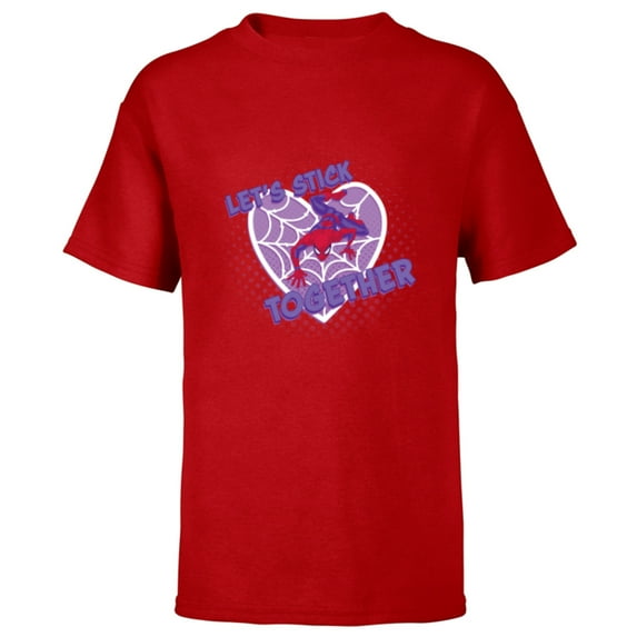 Marvel Spider-Man Valentine’s Web Heart Let’s Stick Together - Short Sleeve T-Shirt for Kids - Customized-Red