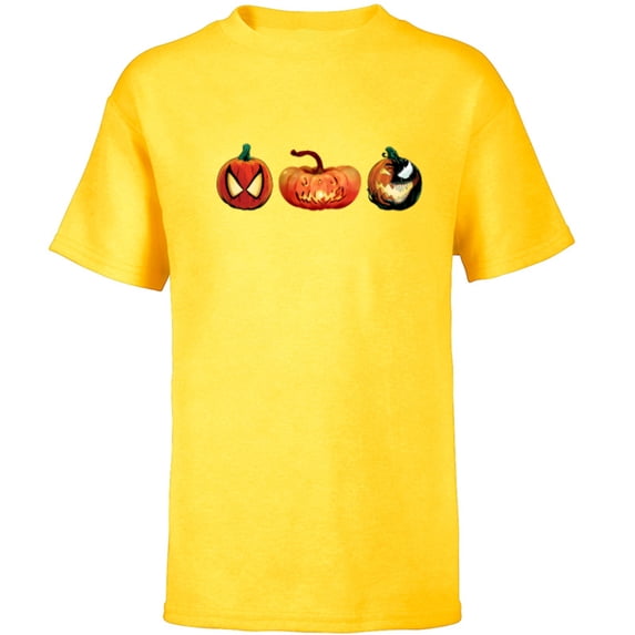 Marvel Spider-Man & Venom Halloween Pumpkin Jack-o’-Lanterns - Short Sleeve T-Shirt for Kids - Customized-Yellow