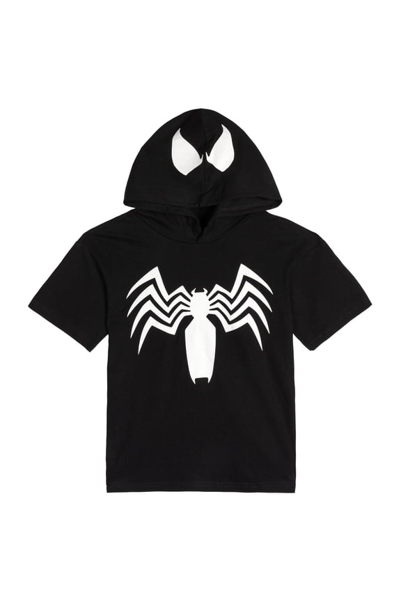 Marvel Spider-Man Men's Short Sleeve Cosplay Hooded T-Shirt Black Venom