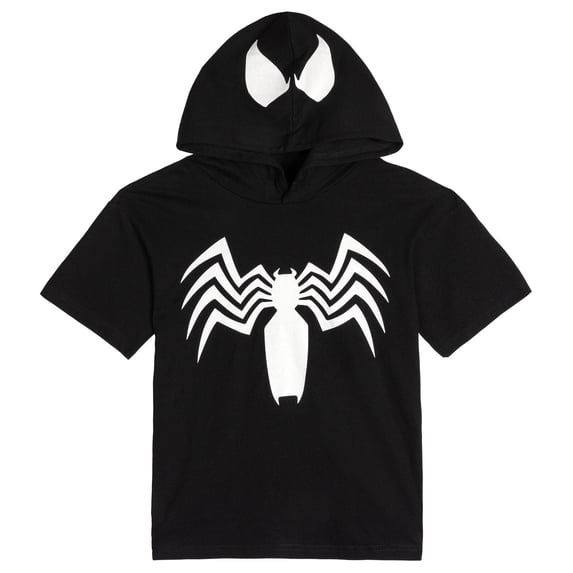 Marvel Spider-Man Big Kids' Boy or Girl Short Sleeve Cosplay Hooded T-Shirt Black Venom