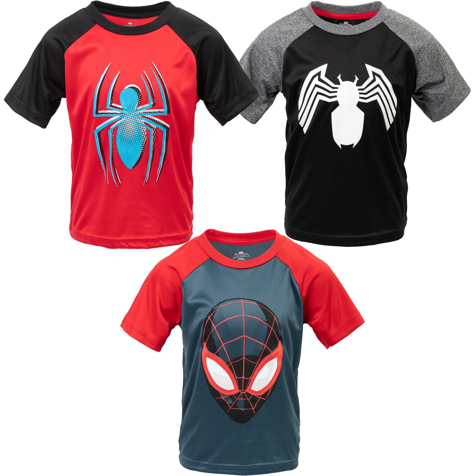 Marvel Spider-Man Venom Miles Morales Big Boys 3 Pack Athletic T-Shirts Little Kid to Big Kid