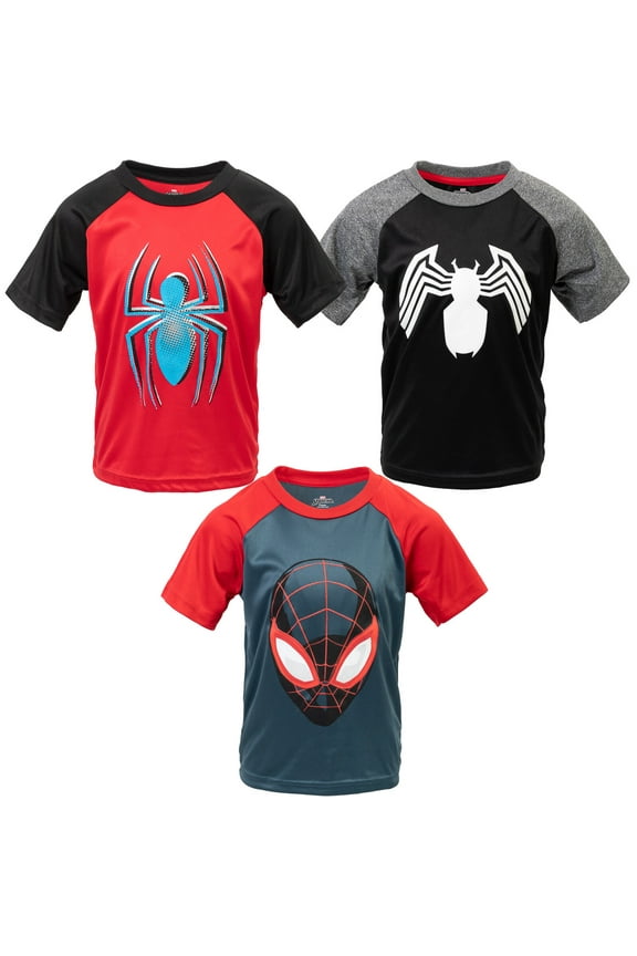 Marvel Spider-Man Venom Miles Morales Little Boys 3 Pack Athletic T-Shirts Little Kid to Big Kid