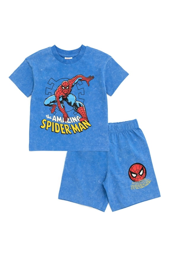 Spider-Man Vintage Drop Shoulder T-Shirt and Shorts Outfit Set Toddler to Big Kid