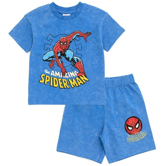 Marvel Spider-Man Vintage Drop Shoulder T-Shirt and Shorts Outfit Set Toddler to Big Kid
