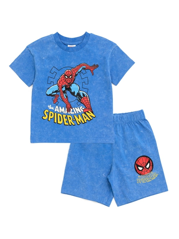 Spider-Man Toddler Boys' 2-Piece T-Shirt and Shorts Set Wash Blue