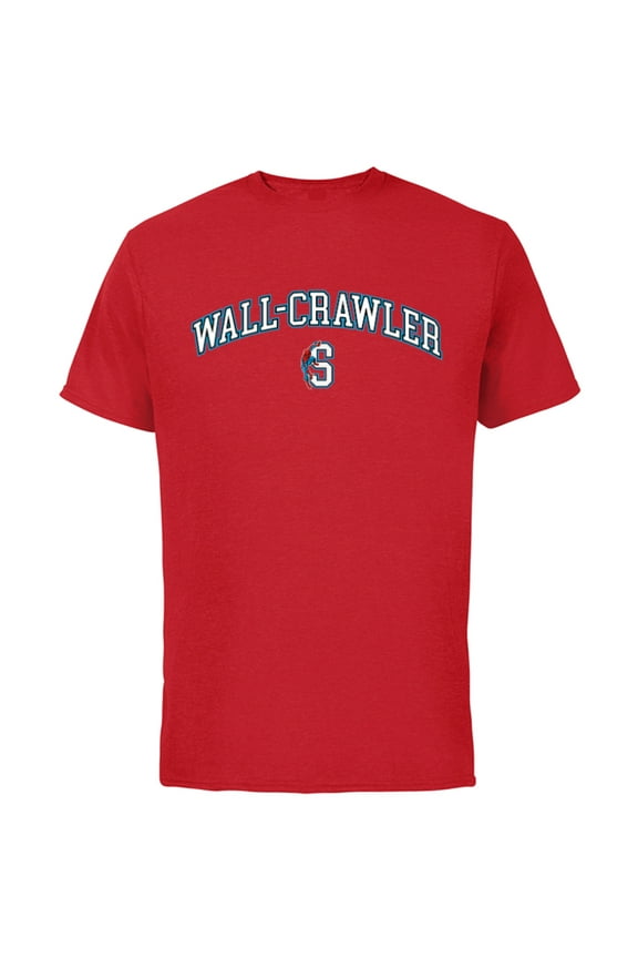Spider-Man Wall-Crawler Letter S Retro Collegiate- Short Sleeve Cotton T-Shirt for Adults - Customized-Red